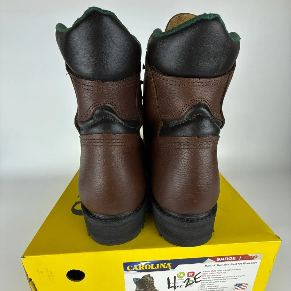 Carolina Sarge 1809 Men 8 Inch Steel Toe Work Boots Brown Leather Size 11 2E New